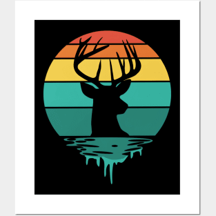 Whimsical Wild: Colorful Striped Circle with Deer Head Silhouette Posters and Art